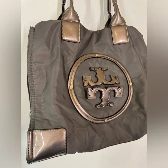 Tory Burch Ella Tote - Nylon Gray Bag with Large Logo - Picture 2 of 9